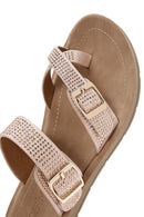 Women's Pink Double Buckled Stoned Slippers | Derimod Women's Pink Double Buckled Stoned Slippers | Derimod