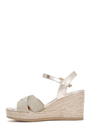 Women's Gold Ankle Strap Metallic Wedge Heel Espadrilles | Derimod Women's Gold Ankle Strap Metallic Wedge Heel Espadrilles | Derimod