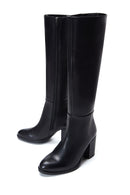 Women's Black Zippered Thick Heel Leather Boots | Derimod Women's Black Zippered Thick Heel Leather Boots | Derimod
