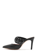 Women's Black Thin Heeled Leather Slippers | Derimod Women's Black Thin Heeled Leather Slippers | Derimod
