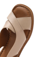 Women's Beige Ankle Buckle Low Heel Leather Sandals | Derimod Women's Beige Ankle Buckle Low Heel Leather Sandals | Derimod
