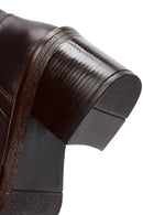 Women's Brown Zippered Thick Heel Leather Boots | Derimod Women's Brown Zippered Thick Heel Leather Boots | Derimod