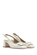 Women's Beige Ankle Buckle Open Back Low Thick Heel Patent Leather Shoes | Derimod Women's Beige Ankle Buckle Open Back Low Thick Heel Patent Leather Shoes | Derimod
