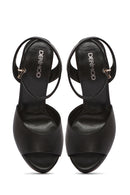 Women's Black Ankle Buckle Platform High Thick Heel Leather Sandals | Derimod Women's Black Ankle Buckle Platform High Thick Heel Leather Sandals | Derimod