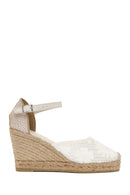 Women's Cream Ankle Strap Patterned Wedge Heel Espadrilles | Derimod Women's Cream Ankle Strap Patterned Wedge Heel Espadrilles | Derimod