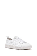 Woman White Laced Patterned Leather Comfort Shoes | Derimod Woman White Laced Patterned Leather Comfort Shoes | Derimod