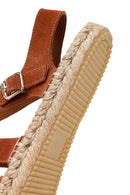 Kadın Taba Tokalı Süet Deri Espadril Sandalet | Derimod Kadın Taba Tokalı Süet Deri Espadril Sandalet | Derimod
