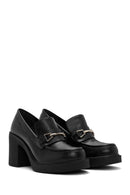 Women's Black Chunky Heel Loafers | Derimod Women's Black Chunky Heel Loafers | Derimod