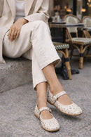 Women's Beige Buckled Stoned Leather Ballerinas | Derimod Women's Beige Buckled Stoned Leather Ballerinas | Derimod