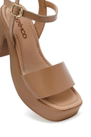 Women's Beige Ankle Buckle Chunky Heel Platform Leather Sandals | Derimod Women's Beige Ankle Buckle Chunky Heel Platform Leather Sandals | Derimod