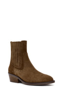 Women's Tan Suede Leather Cowboy Boots | Derimod Women's Tan Suede Leather Cowboy Boots | Derimod