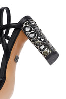 Women's Black Metallic Ankle Buckle Chunky Heel Sandals | Derimod Women's Black Metallic Ankle Buckle Chunky Heel Sandals | Derimod