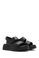 Women's Black Strappy Thick Soled Leather Comfort Sandals | Derimod Women's Black Strappy Thick Soled Leather Comfort Sandals | Derimod