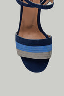 Gray - Blue Nubuck Women's Leather Heeled Sandals | Derimod Gray - Blue Nubuck Women's Leather Heeled Sandals | Derimod
