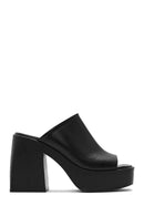 Women's Black Platform Thick High Heel Leather Slippers | Derimod Women's Black Platform Thick High Heel Leather Slippers | Derimod
