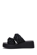 Women's Black Braided Thick Soled Slippers | Derimod Women's Black Braided Thick Soled Slippers | Derimod