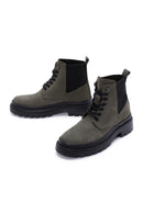 Men's Khaki Nubuck Leather Thick Soled Casual Boots | Derimod Men's Khaki Nubuck Leather Thick Soled Casual Boots | Derimod
