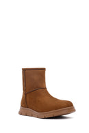 Women's Tan Zippered Suede Teddy Boot | Derimod Women's Tan Zippered Suede Teddy Boot | Derimod