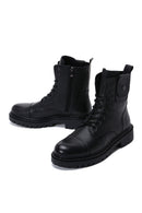 Male Black Zip Closure Leather Combat Boots | Derimod Male Black Zip Closure Leather Combat Boots | Derimod