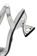 Women's Silver Ankle Buckle Chunky Heel Metallic Sandals | Derimod Women's Silver Ankle Buckle Chunky Heel Metallic Sandals | Derimod