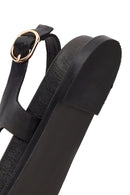 Women's Black Leather Flip-Flop Sandals with Buckle Back | Derimod Women's Black Leather Flip-Flop Sandals with Buckle Back | Derimod