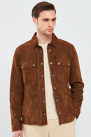 Gavi Men's Brown Suede Leather Coat | Derimod Gavi Men's Brown Suede Leather Coat | Derimod