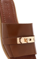 Women's Brown Buckled Leather Slippers | Derimod Women's Brown Buckled Leather Slippers | Derimod