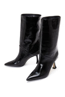 Women's Black Leather Patent Leather Thin Heeled Boots | Derimod Women's Black Leather Patent Leather Thin Heeled Boots | Derimod