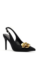 Women's Black Accessory Detailed Open Back Thin Heeled Shoes | Derimod Women's Black Accessory Detailed Open Back Thin Heeled Shoes | Derimod