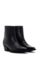 Women's Black Leather Heeled Cowboy Boots | Derimod Women's Black Leather Heeled Cowboy Boots | Derimod