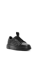 Erkek Siyah Bağcıklı Kroko Desenli Deri Sneaker | Derimod Erkek Siyah Bağcıklı Kroko Desenli Deri Sneaker | Derimod