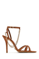 Women's Bronze Ankle Strap Chain Detail Satin Leather Thin High Heel Sandals | Derimod Women's Bronze Ankle Strap Chain Detail Satin Leather Thin High Heel Sandals | Derimod