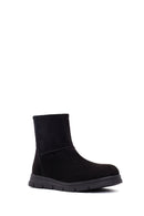 Women's Black Zippered Suede Teddy Boot | Derimod Women's Black Zippered Suede Teddy Boot | Derimod