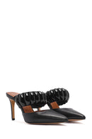 Women's Black Thin Heeled Leather Slippers | Derimod Women's Black Thin Heeled Leather Slippers | Derimod