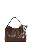 Woman Brown Long-Strap Printed Shoulder Bag | Derimod Woman Brown Long-Strap Printed Shoulder Bag | Derimod