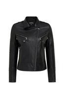 Roma Women's Black Biker Leather Jacket | Derimod Roma Women's Black Biker Leather Jacket | Derimod
