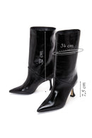 Women's Black Leather Patent Leather Thin Heeled Boots | Derimod Women's Black Leather Patent Leather Thin Heeled Boots | Derimod