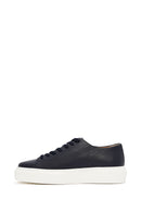 Men's Navy Blue Lace-up Thick-Sole Leather Sneaker | Derimod Men's Navy Blue Lace-up Thick-Sole Leather Sneaker | Derimod