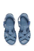Kadın Mavi Deri Comfort Sandalet | Derimod Kadın Mavi Deri Comfort Sandalet | Derimod