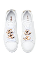 Women's White Leather Chain Sneaker | Derimod Women's White Leather Chain Sneaker | Derimod