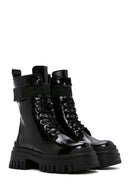 Women's Black Patent Leather Thick Soled Boots | Derimod Women's Black Patent Leather Thick Soled Boots | Derimod