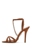 Women's Bronze Ankle Strap Chain Detail Satin Leather Thin High Heel Sandals | Derimod Women's Bronze Ankle Strap Chain Detail Satin Leather Thin High Heel Sandals | Derimod