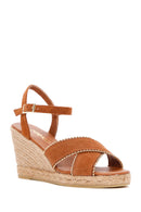 Women's Tan Ankle Strap Wedge Heel Suede Leather Espadrille Sandals | Derimod Women's Tan Ankle Strap Wedge Heel Suede Leather Espadrille Sandals | Derimod