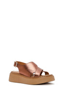 Women's Bronze Thick Soled Metallic Leather Comfort Sandals | Derimod Women's Bronze Thick Soled Metallic Leather Comfort Sandals | Derimod