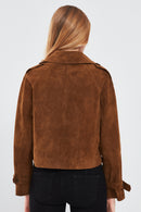 Tracy Women's Brown Short Suede Leather Coat | Derimod Tracy Women's Brown Short Suede Leather Coat | Derimod