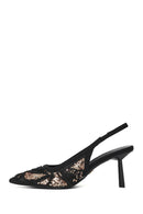 Woman Black Backless Sequin-Patterned Stiletto-Heel Shoes | Derimod Woman Black Backless Sequin-Patterned Stiletto-Heel Shoes | Derimod