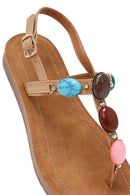 Women's Beige Flip Flop Sandals with Stones | Derimod Women's Beige Flip Flop Sandals with Stones | Derimod