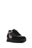 Woman Black Lace-up Wedge Heel Leather Sneaker | Derimod Woman Black Lace-up Wedge Heel Leather Sneaker | Derimod