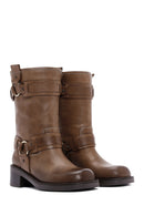 Women's Brown Leather Buckle Boots | Derimod Women's Brown Leather Buckle Boots | Derimod