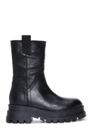 Women's Black Leather Zippered Thick Soled Boots | Derimod Women's Black Leather Zippered Thick Soled Boots | Derimod